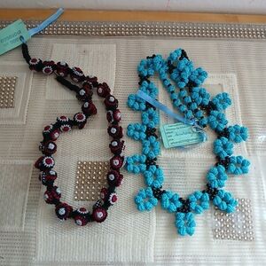 Vintage Jellaba Button Necklaces Handmade in Morocco Floral Set